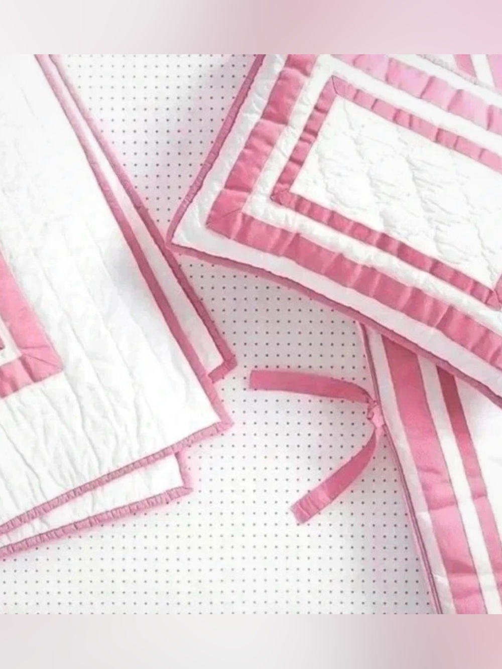 NWT 2 Pottery Barn Baby Harper Pink Ribbon Trim Quilted Pillow Shams Covers - Picture 2 of 3